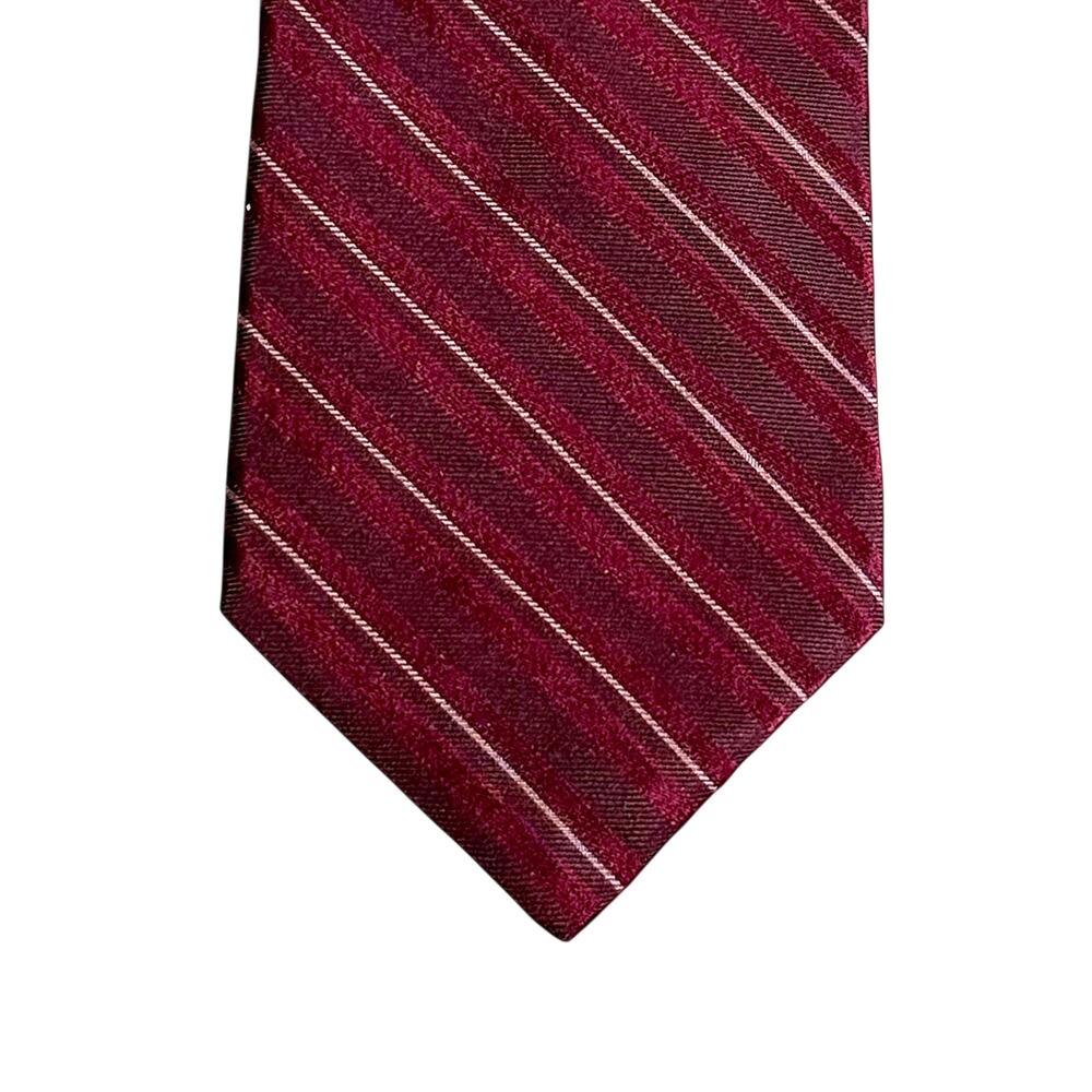 NWT Calvin Klein Premium Burgundy 100% Silk Diagonal Burgandy Red‎ Stripes Tie